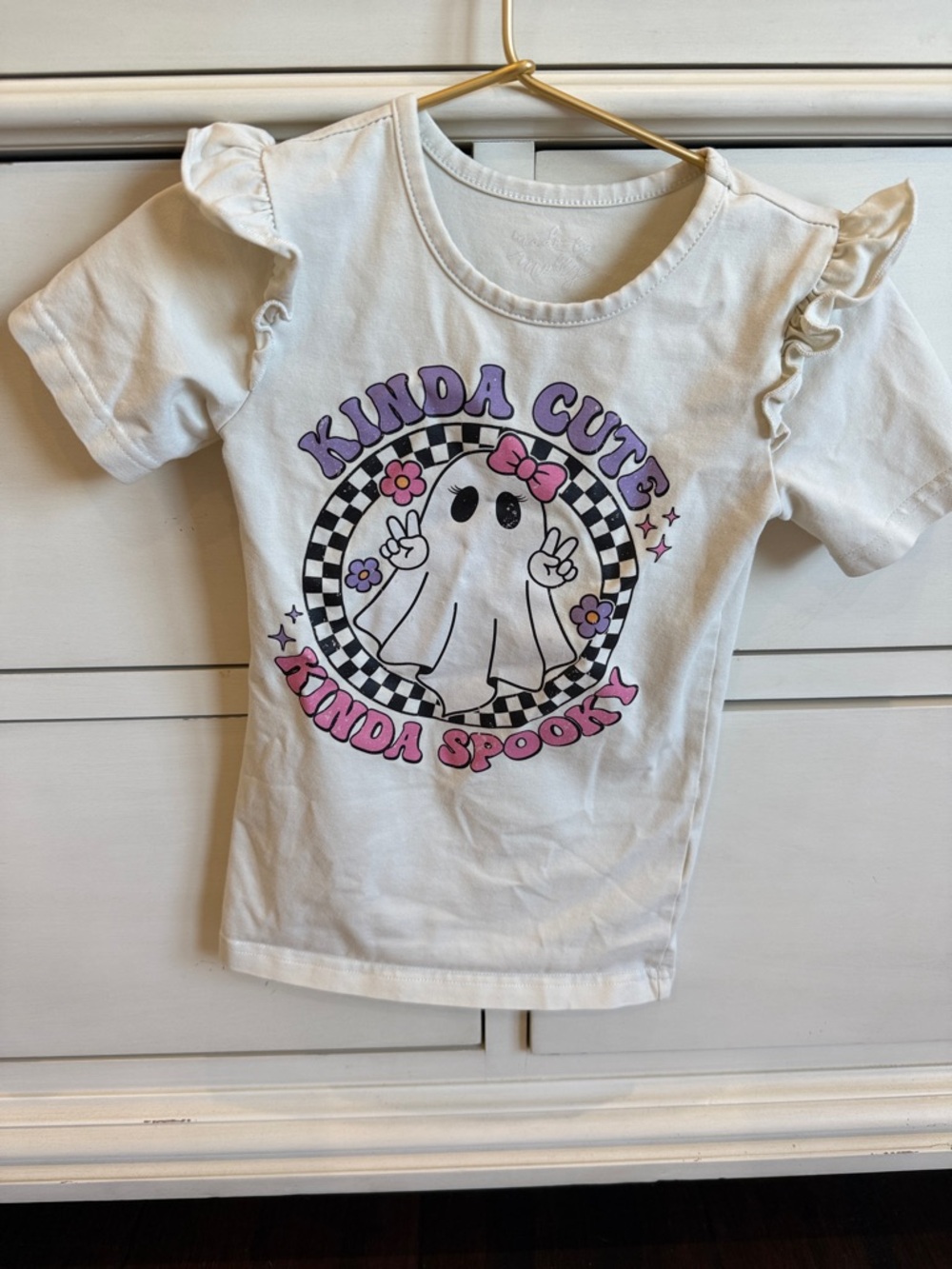 Kids 'Kinda Cute Kinda Spooky' Ruffle Sleeve Tee - White